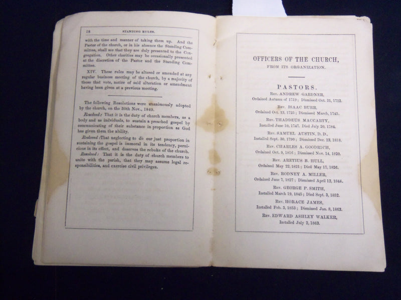 1864 FIRST CHURCH ARTICLES OF FAITH COVENANT & STANDING RULES -WORCESTER- J 8815