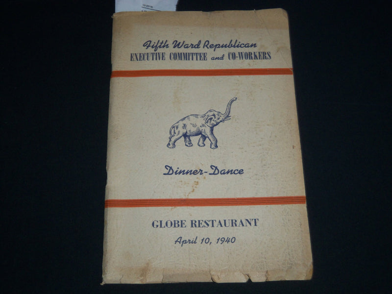 1940 APRIL 10 FIFTH WARD REPUBLICAN DINNER-DANCE PROGRAM - NEWARK NJ - J 4143
