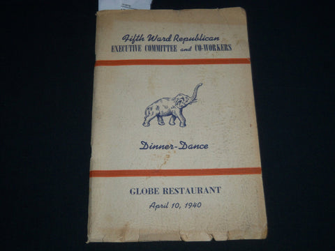 1940 APRIL 10 FIFTH WARD REPUBLICAN DINNER-DANCE PROGRAM - NEWARK NJ - J 4143