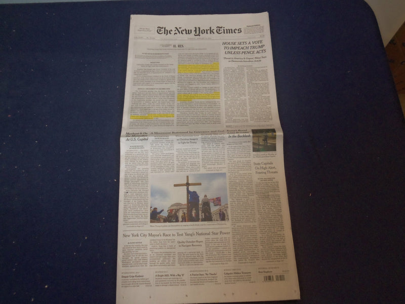 2021 JAN 12 NEW YORK TIMES- HOUSE SETS A VOTE TO IMPEACH TRUMP UNLESS PENCE ACTS