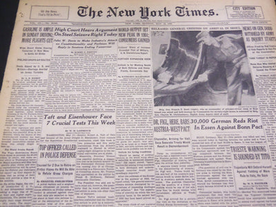 1952 MAY 12 NEW YORK TIMES - TAFT AND EISENHOWER FACE CRUCIAL TESTS - NT 4556
