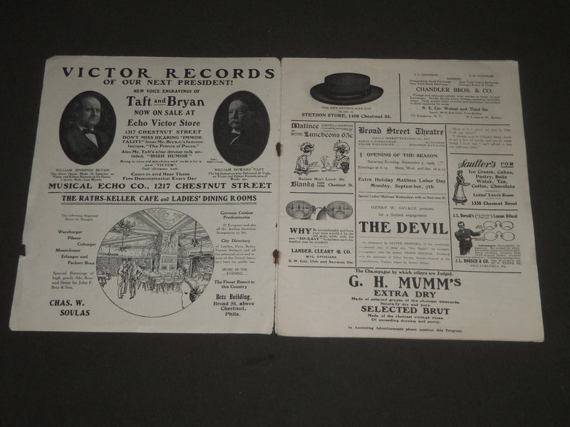 1908 SEPTEMBER PLAYS AND PLAYERS IN PHILADELPHIA THEATRE PROGRAM - J 2390