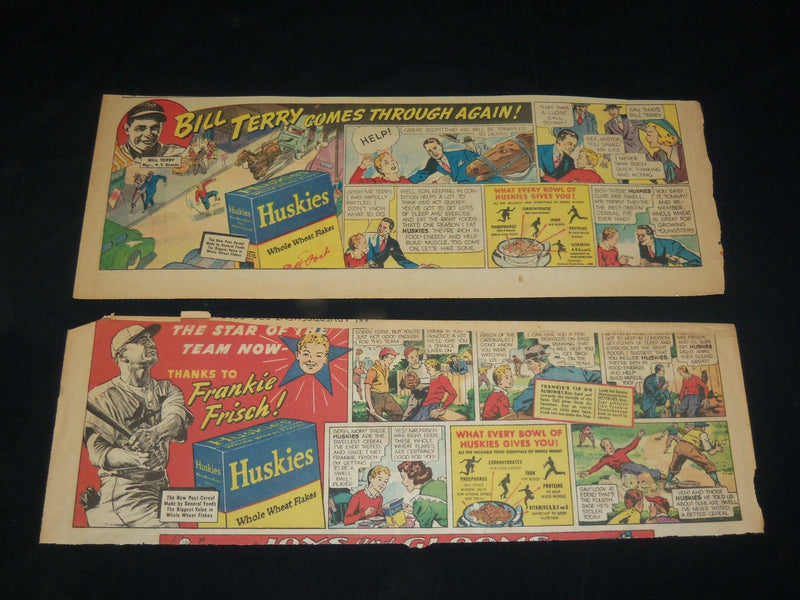 1938 BILL TERRY & FRANKIE FRISCH COLOR COMIC ADS LOT OF 2 - HUSKIES- NP 5385