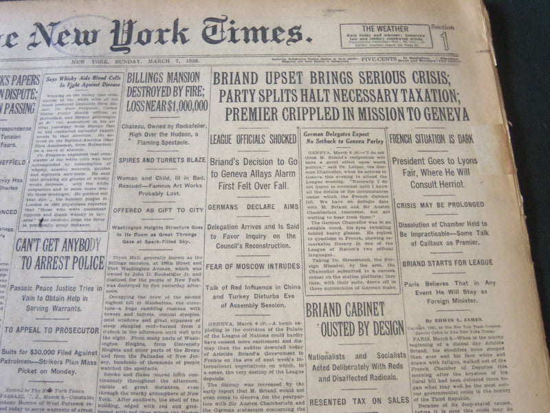 1926 MARCH 7 NEW YORK TIMES - BRIAND UPSET BRINGS SERIOUS CRISIS - NT 6544
