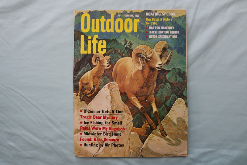 1963 FEBRUARY OUTDOOR LIFE MAGAZINE - ILLUSTRATED RAM HUNTERS COVER - E 26670