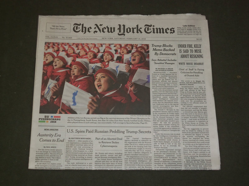 2018 FEBRUARY 10 NEW YORK TIMES -U.S. SPIES PAID RUSSIAN PEDDLING TRUMP SECRETS