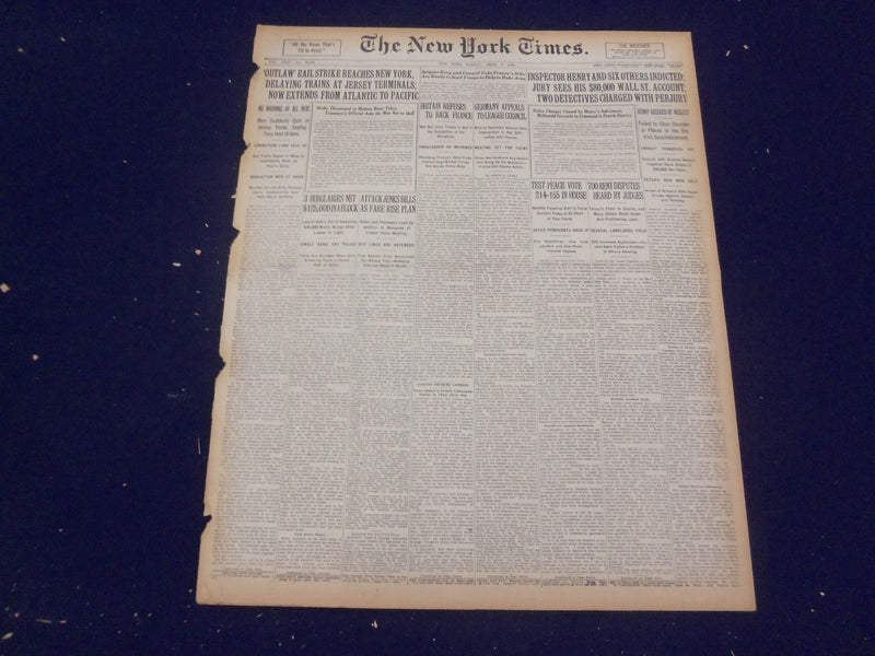 1920 APRIL 9 NEW YORK TIMES - RAIL STRIKE REACHES NEW YORK - NT 8285