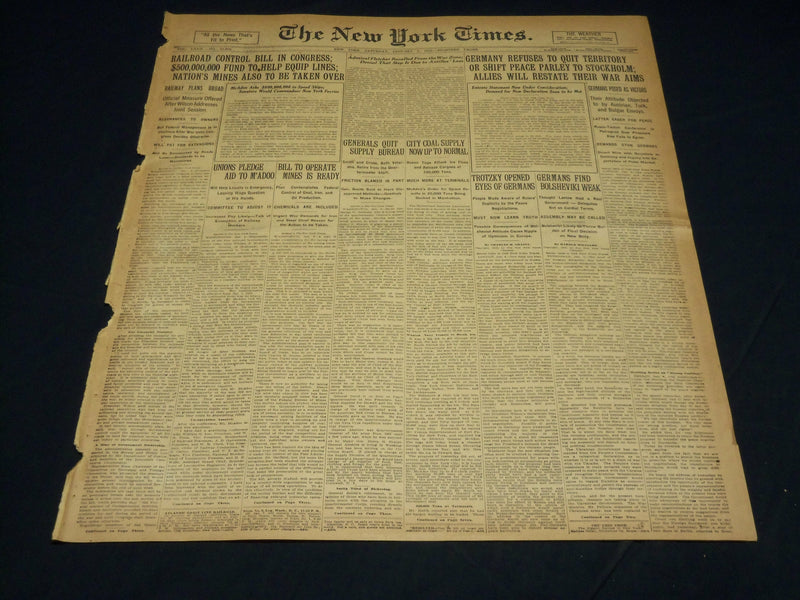 1918 JANUARY 5 NEW YORK TIMES - GERMANY REFUSES TO QUIT TERRITORY - NT 7914