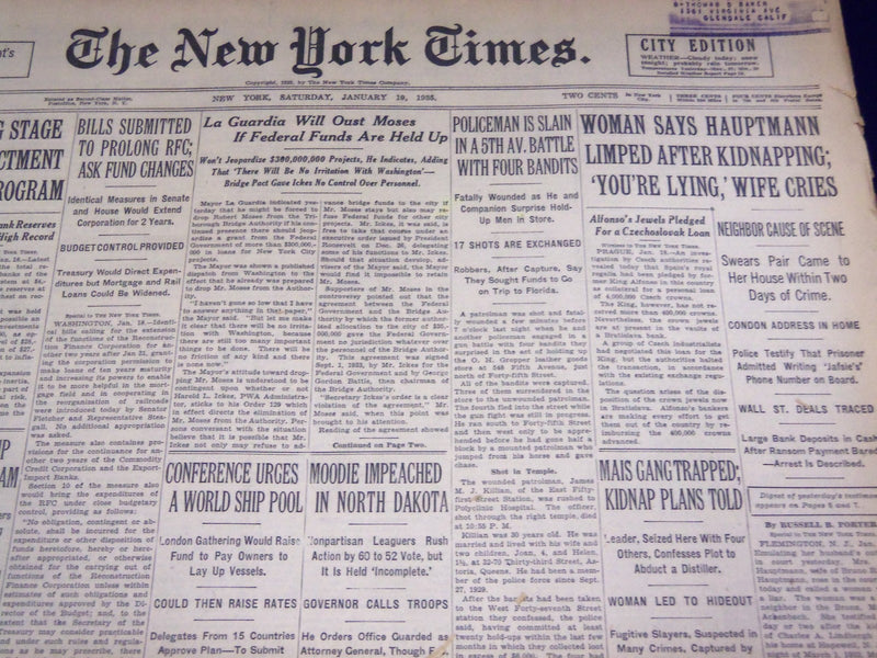 1935 JAN 19 NEW YORK TIMES WOMAN SAYS HAUPTMANN LIMPED AFTER KIDNAPPING- NT 1944