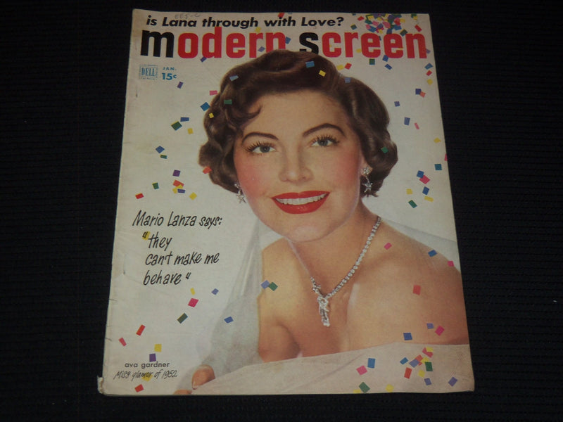1952 JANUARY MODERN SCREEN MAGAZINE - AVA GARDNER COVER - E 12293