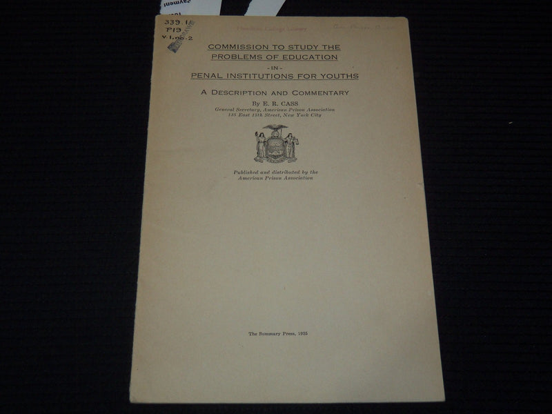 1935 PENAL INSTITUTIONS FOR YOUTHS - EDUCATION PROBLEMS STUDY - K 3105