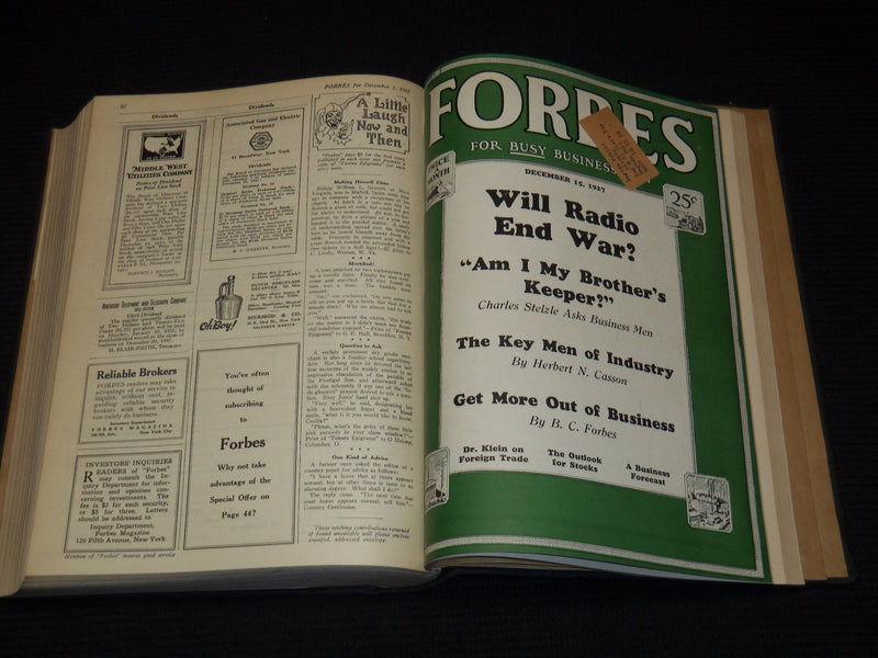 1927 JULY 1-DECEMBER 15 FORBES MAGAZINE BOUND VOLUME - NICE ADS - R 10B