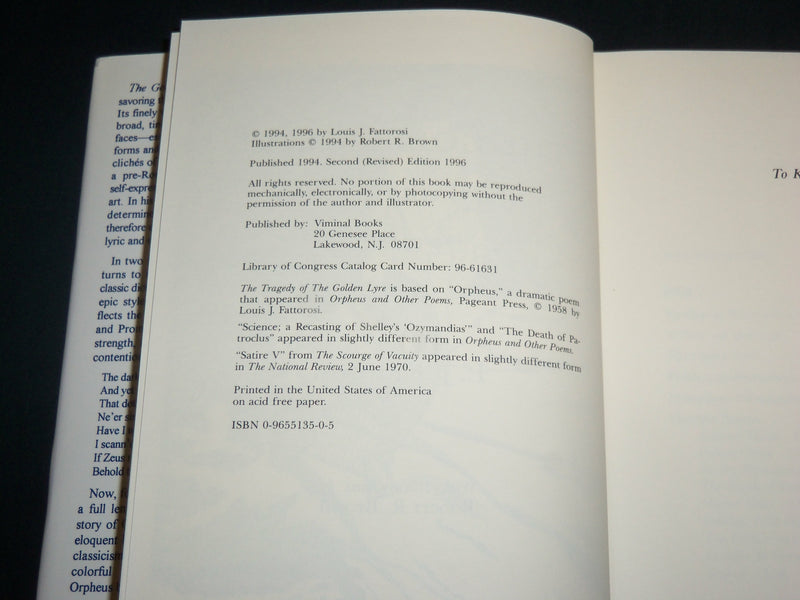 1996 THE GOLDEN LYRE PLAYS & SATIRES HARDCOVER BOOK BY L. J. FATTOROSI - KD 7100