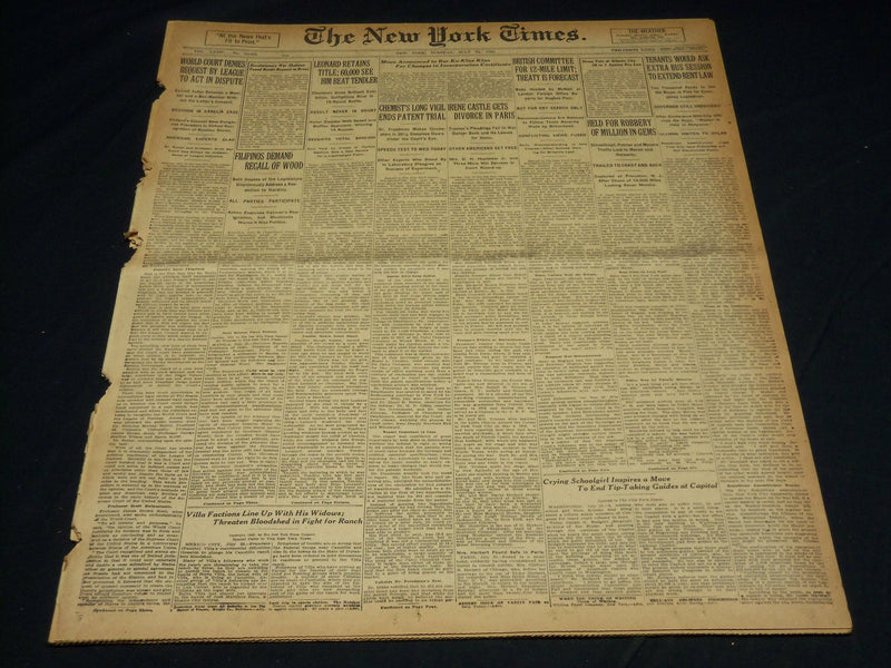 1923 JULY 24 NEW YORK TIMES - LEONARD RETAINS TITLE BEATS TENDLER - NT 7755