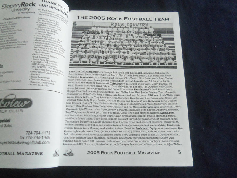 2005 OCT 29 FOOTBALL PROGRAM - SLIPPERY ROCK UNIV VS SHIPPENSBURG UNIV- SP 1217H