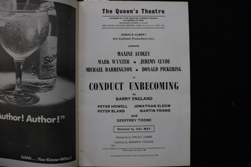 1969 CONDUCT UNBECOMING PROGRAM - QUEEN'S THEATRE - JEREMY CLYDE - K 2382
