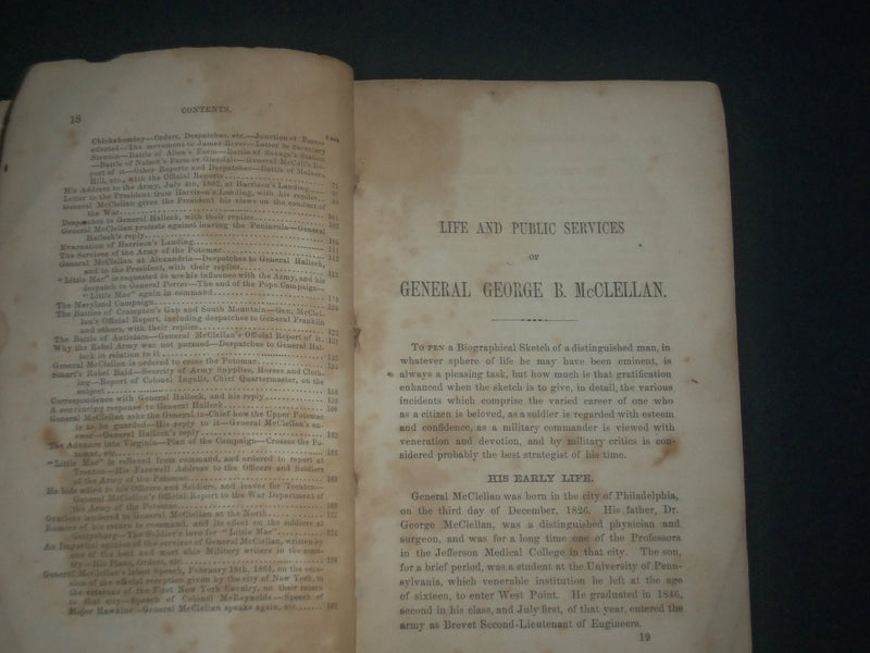 1864 THE LIFE CAMPAIGNS AND PUBLIC SERVICE OF GENERAL MCCLELLAN BOOK - KD 5446