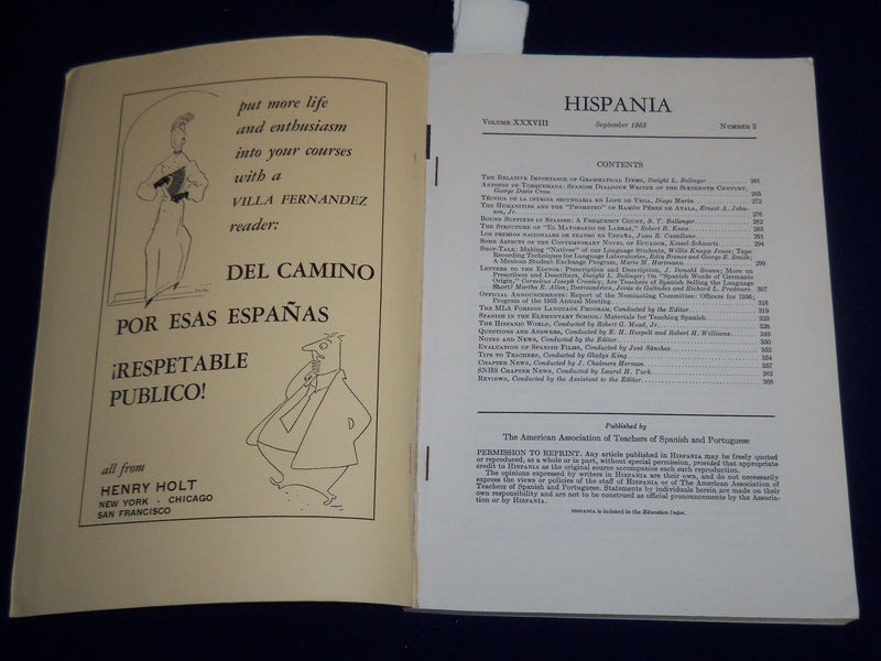 1955 SEPTEMBER HISPANIA A TEACHERS' JOURNAL - SPANISH & PORTUGUESE - K 529