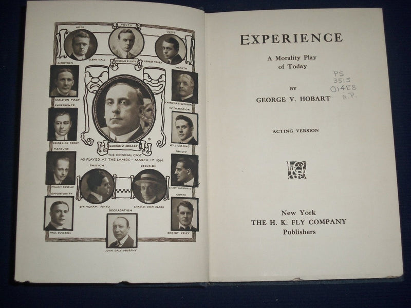 EXPERIENCE A MORALITY PLAY OF TODAY BOOK BY GEORGE V. HOBART - ACTING - KD 2331