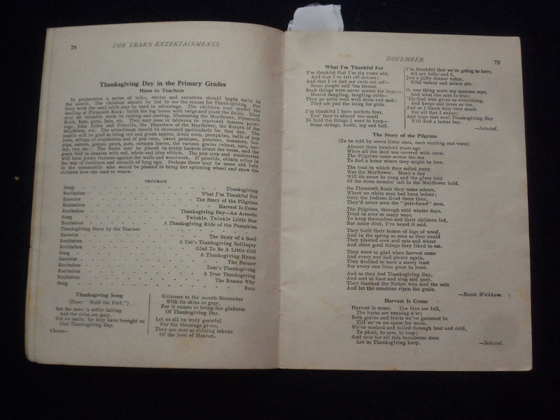 1909 NOV THE YEAR'S ENTERTAINMENTS FOR THE SCHOOL YEAR SOFTCOVER BOOK - J 9662