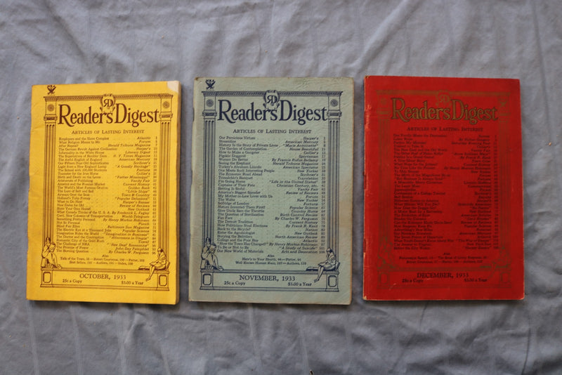 1933 READER'S DIGEST MAGAZINE - COMPLETE YEAR - LOT OF 12 - O 3868