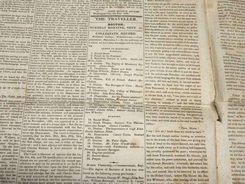 1825 SEPTEMBER 13 AMERICAN TRAVELLER NEWSPAPER - WILLIAMS - BROWNS - NP 4831
