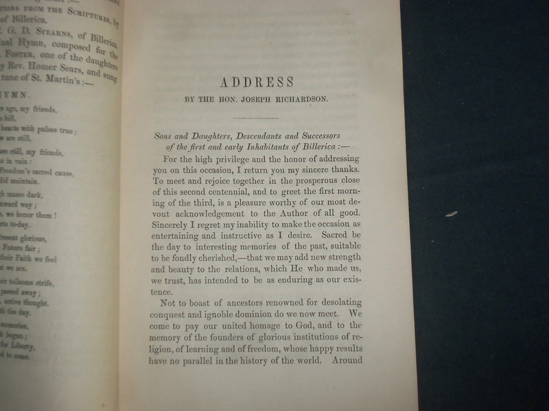 1855 BILLERICA CENTENNIAL CELEBRATION PROCEEDINGS - J 4659