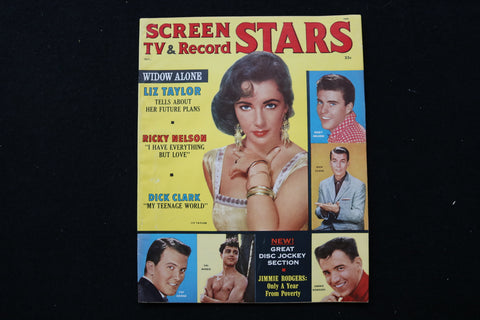 1958 OCT SCREEN TV & RECORD STARS MAGAZINE - ELIZABETH TAYLOR COVER - E 24319