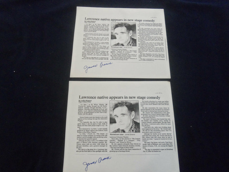 JAMES GREEN 8x10 AUTOGRAPHED PHOTOCOPIES OF A NEWSPAER ARTICLE - LOT OF 2