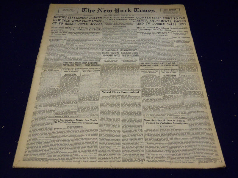 1946 FEBRUARY 18 NEW YORK TIMES - MOTORS SETTLEMENT HALTED - NT 3239