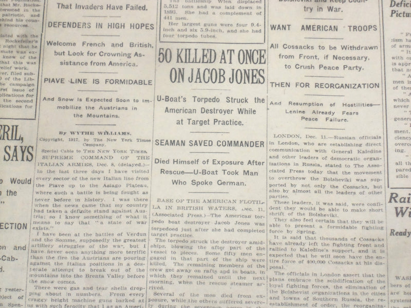 1917 DECEMBER 12 NEW YORK TIMES - 50 KILLED AT ONCE ON JACOB JONES - NT 8259
