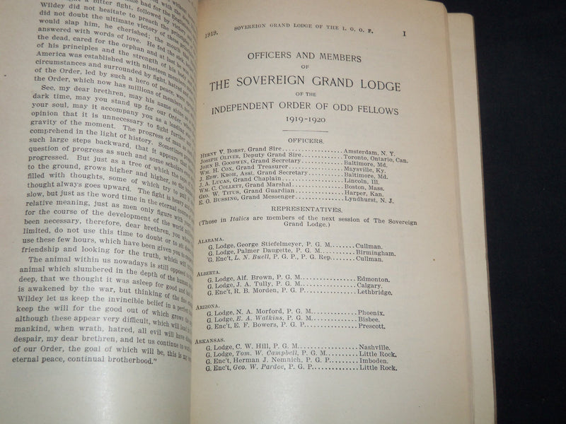 1919 THE SOVEREIGN GRAND LODGE I. O. O. F. PROCEEDINGS - BALTIMORE MD - J 8657