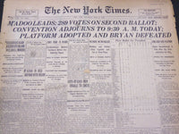 1920 JULY 3 NEW YORK TIMES - M'ADOO LEADS, 289 VOTES ON SECOND BALLOT - NT 5328