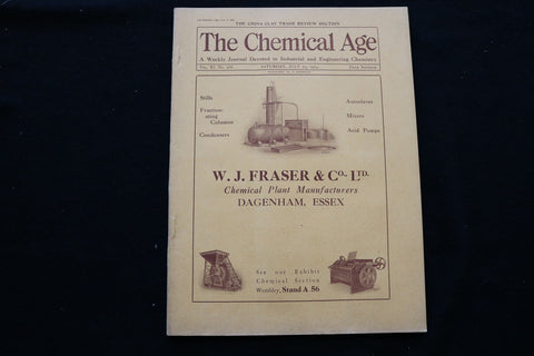 1924 JULY 19 THE CHEMICAL AGE MAGAZINE - W.J. FRASER & CO. COVER - SP 4925A