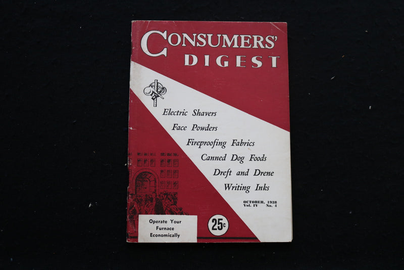 1938 OCT CONSUMERS' DIGEST MAGAZINE - OPERATE FURNACE ECONOMICALLY COVER - K 393