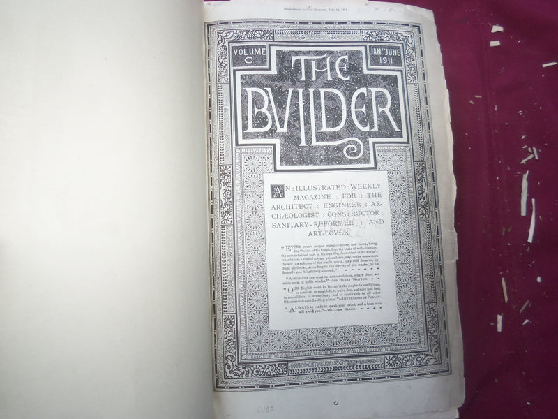 1911 JAN-DEC THE BUILDER U. K. MAGAZINE BOUND VOLUMES - 2 VOLS - FOLD OUTS- C 34