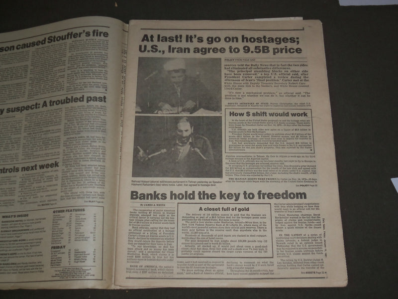 1981 JANUARY 16 NEW YORK DAILY NEWS - IRAN AGREES TO FREE 52 HOSTAGES - NP 3048