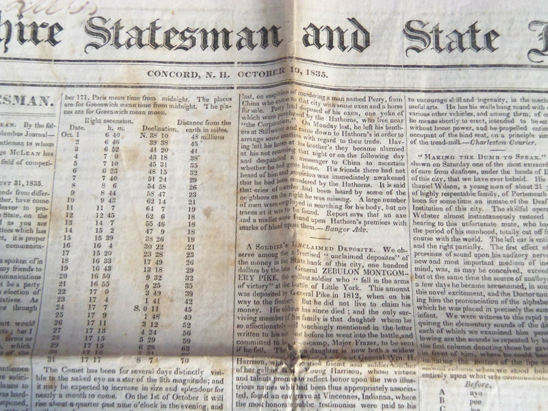 1835 OCT 10 NEW HAMPSHIRE STATESMAN - ADAMS - WEBSTER - SMALL POX - NP 614B