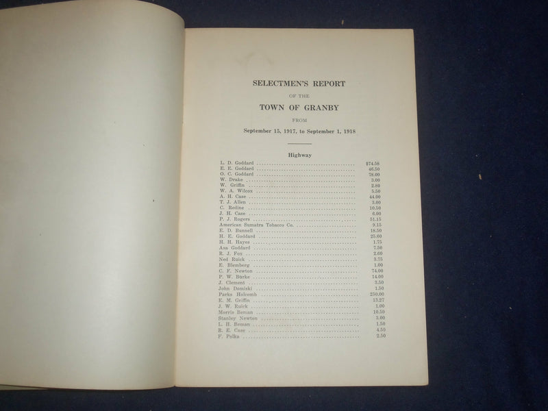 1918 TOWN OF GRANBY ANNUAL REPORT - J 6456