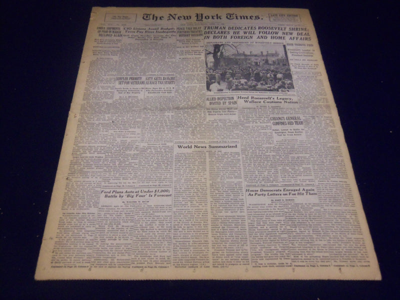 1946 APRIL 13 NEW YORK TIMES - TRUMAN DEDICATES ROOSEVELT SHRINE - NT 3470