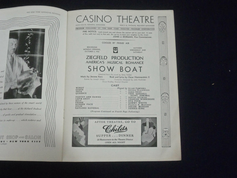 1932 OCTOBER 3 PLAYBILL PROGRAM - SHOW BOAT - HELEN MORGAN - J 6469