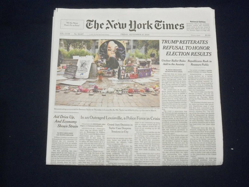 2020 SEP 25 NEW YORK TIMES - TRUMP REITERATES REFUSAL TO HONOR ELECTION RESULTS
