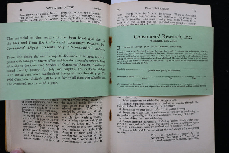 1937 JANUARY CONSUMERS' DIGEST MAGAZINE - VOLUME 1, NUMBER 1 - K 2377