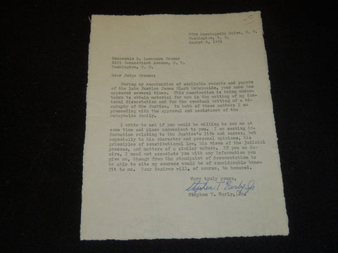 1952 STEVEN T. EARLY JR. SIGNED TYPED LETTER TO HON. LAWRENCE GRONER - J 5363