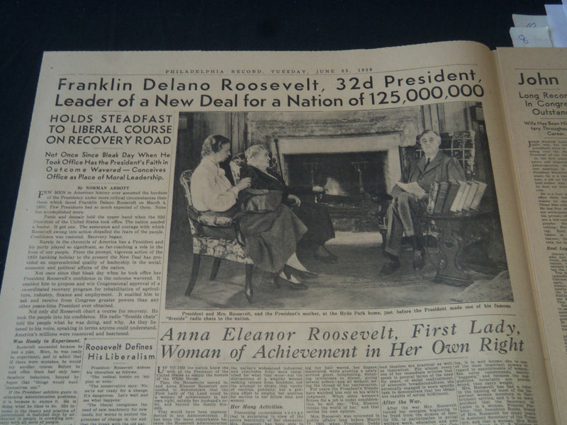 1936 JUNE 23 PHILADELPHIA RECORD DEMOCRATIC NATIONAL CONVENTION SECTION- NT 7238