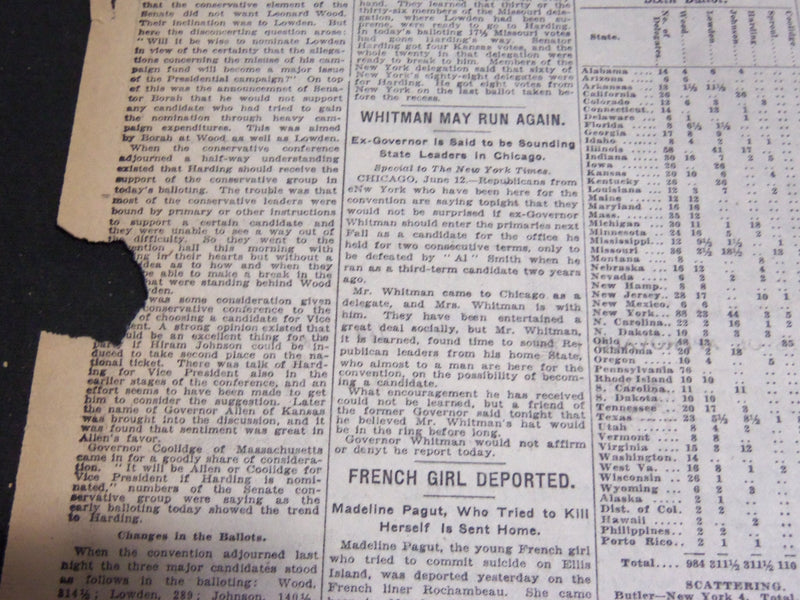 1920 JUNE 13 NEW YORK TIMES - HARDING NOMINATED FOR PRESIDENT COOLIDGE - NT 6941