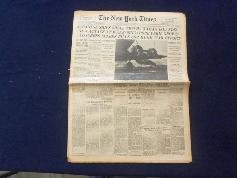 1941 DEC 17 NEW YORK TIMES- JAPANESE SHIPS SHELL TWO HAWAIIAN ISLANDS - NP 6482