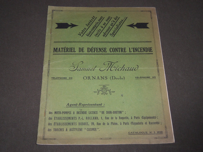 1930 SAMUEL MICHAUD ORNANS DEFENSE CONTRE L'INCENDIE FRENCH CATALOGUE - FR 501