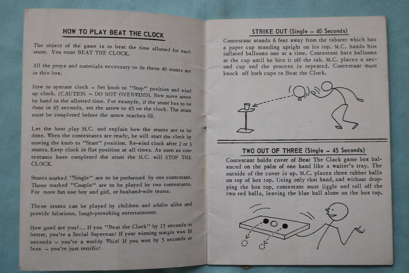 1954 LET'S PLAY BEAT THE CLOCK STUNT BOOK - SOFTCOVER - K 2570