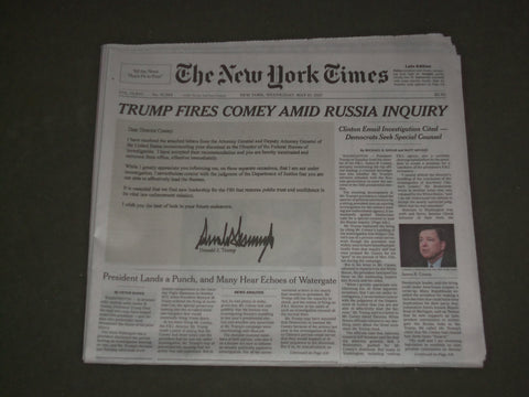 2017 MAY 10 NEW YORK TIMES - DONALD TRUMP FIRES JAMES COMEY AMID RUSSIA INQUIRY